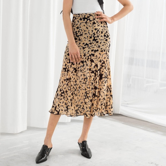 & Other Stories Ditsy Floral black yellow Midi Skirt in Black and Tan 0 XS - Picture 1 of 2